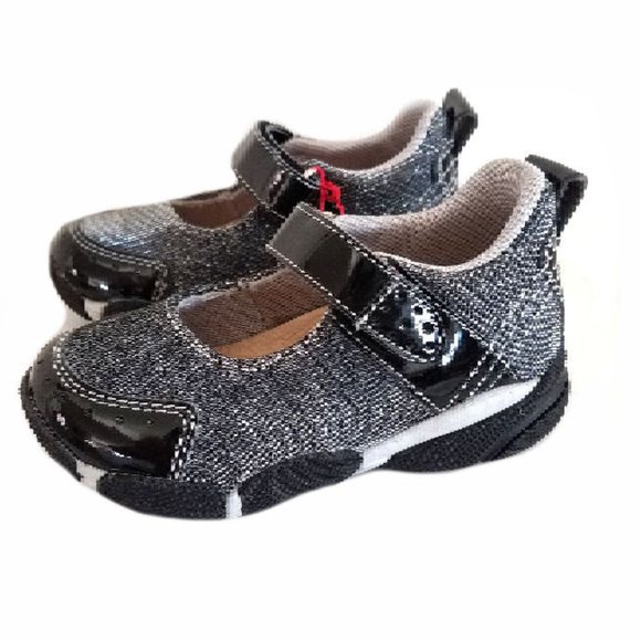 NEW No Box Girls Naturino Black Sparkly Girls Sneaker Shoes w/Strap 24/7 Toddler - Picture 2 of 3